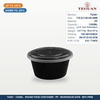 Conteneur alimentaire jetable TeGuan TG461 en PP de qualité alimentaire, 42 oz, avec couvercle micro-ondable, design moderne, multi-usages, pour la maison