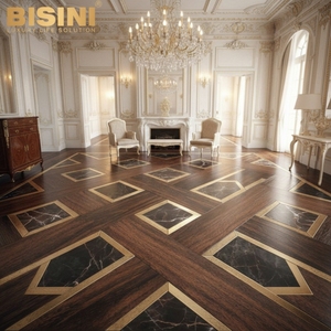 <span class=keywords><strong>Parquet</strong></span> en bois <span class=keywords><strong>exotique</strong></span> Opulence Underfoot, bois foncé et riche, avec incrustations de marbre noir et de laiton, pour les maisons exigeantes - Product Image 3