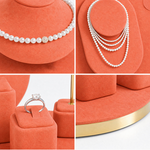 Zebopak Coral Orange Velvet Jewelry Display Stand Set for Retail Store <b>Necklace</b> Bust <b>Ring</b> Earring T Bar Manufacturer - Product Image 4