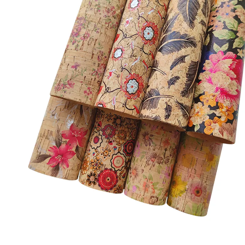 0.5mm * 1.37m Vintage Flower Printing Colorful Cork Soft Thin Knitted Back Fabric Roll/Sheet per fare la decorazione Craft PU film