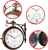 Feitoya — horloge murale Double face en métal, Station murale rétro Antique suspendue, avec thermomètre, décoration de luxe pour salon
