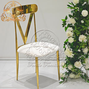 Chaise d'hôtel de mariage rembourrée de luxe européenne populaire trône de salle à manger en métal acier inoxydable jambe d'or - Product Image 6