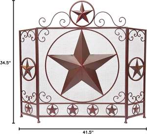 Rustic Brown 3-Panel Star Folding Metal Mesh Screen Decorative Fireplace Cover for Stand Alone <strong>Firescreen</strong> for Home Decor Iron - Product Image 2