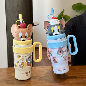 Taza de Agua Redonda Aislada de Tom y Jerry para Niños, 500 ml, con Pajita y Asa, Diseño Adorable, Regalo Perfecto, Verano 2025 - Product Image 3