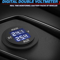 Paket Baterai Ganda untuk Mobil, Pickup, RV, Truk, Voltmeter Digital LED Ganda, Monitor Tegangan Panel Biru, Mengukur Fase Tunggal