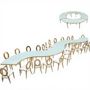 <span class=keywords><strong>Tavolo</strong></span> <span class=keywords><strong>da</strong></span> Banchetto Moderno di Lusso in Acciaio Inossidabile per Eventi e Feste con Piano in <span class=keywords><strong>Vetro</strong></span> Bianco o Nero a Forma Serpentina per Matrimoni - Product Image 1