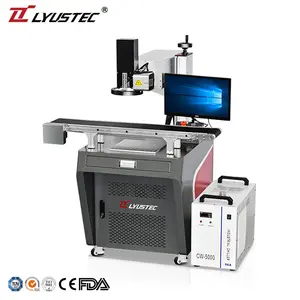 Mesin penanda Laser UV 10W sabuk konveyor Visual CCD otomatis untuk plastik