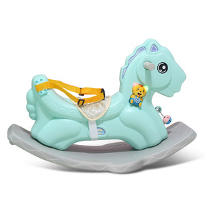 Grand cheval à bascule épais à double usage de 1 à 6 ans, chariot musical pour enfants, jouet en bois, instrument de musique pour - Product Image 1