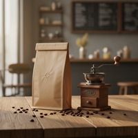 Sacs d'emballage alimentaire en papier kraft brun biodégradables et compostables à fond plat avec fenêtre, pour café, vente en gros