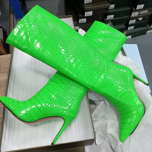 Bottes mi-mollet pour femmes, vert néon, mode, grandes pointures, automne et hiver, décontractées, sexy, luxe, tendance - Product Image 6