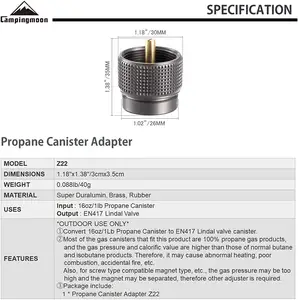Adaptor Pipa Tabung Gas Transfer Silinder MAPP dan Standar Amerika Adaptor Pipa Aluminium Aloi Kemah Luar Ruangan CAMPINGMOON Z22