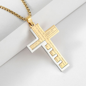 Grande ciondolo a croce inciso con <span class=keywords><strong>la</strong></span> <span class=keywords><strong>preghiera</strong></span> <span class=keywords><strong>del</strong></span> signore nostro padre S. Collana d'oro in acciaio Christian regalo unico <span class=keywords><strong>giorno</strong></span> di compleanno regalo per gli uomini - Product Image 5