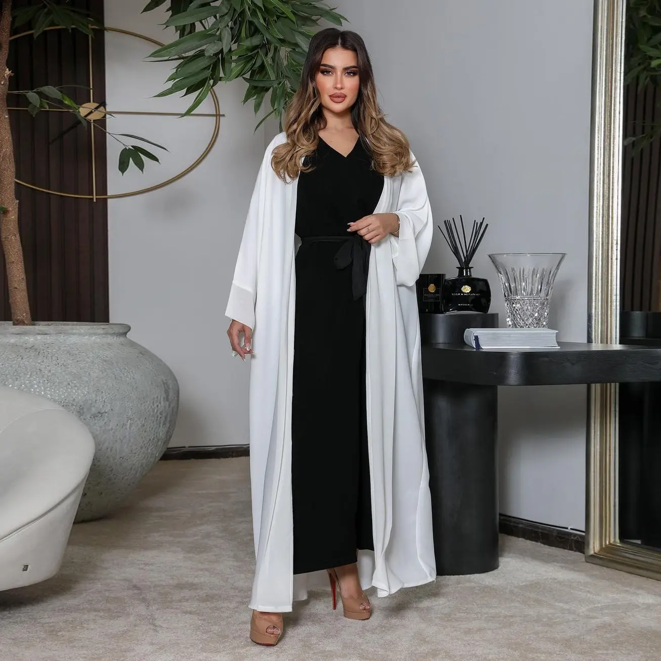 Fábrica de Moda Muçulmana Set Mulheres de Negócios Bottoming Jumpsuit e Kimono Abaya 2 Peças Vestido Terno Oriente Médio Vestuário Islâmico