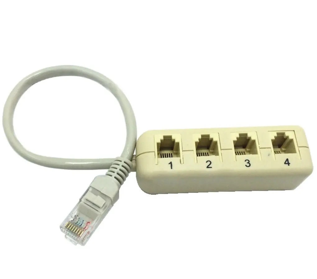 Pièces télécom 5 voies RJ11 6P4C 1 mâle à 4 femelles RJ11 convertisseur de téléphone pour téléphone, ligne fixe, fax ivoire