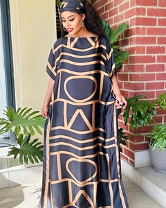 Lussuosi Abiti Etnici Africani, Vestaglie Larghe in <span class=keywords><strong>Seta</strong></span> a Due Pezzi, Caftani Islamici per Donne Musulmane, Abiti in <span class=keywords><strong>Seta</strong></span> Stampata con Copricapo - Product Image 2