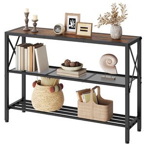 Mesa Consola Industrial de Metal SENYU con Tapa de Madera y Estante de Malla para Muebles de Sala de Estar - Product Image 2