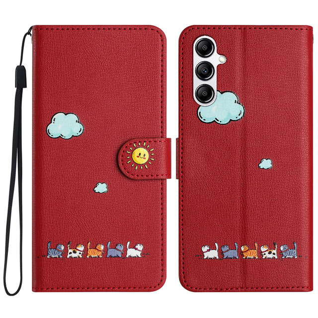 New Trending Cartoon Cat Wallet Leather Case for Iphone 16 15 14 13 Mini 12 Pro Max Cute Flip Cover for Samsung S24/S23/S22/S21