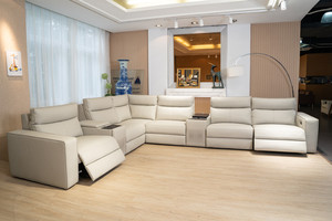 Canapé d'angle de luxe en cuir pour salon, ensemble de meubles de maison avec réfrigérateur et haut-parleur intégrés - Product Image 5