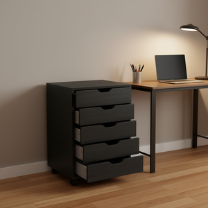 Armoire de rangement noire à 5 tiroirs, 33x15x85cm, organisateur de bureau en bois, rangement de placard, Design minimaliste, durable, multifonctionnel - Product Image 2