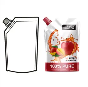 Custom food grade portable reusable drink bags stand up plastic spout pouches with lid cap top for beverages liquid packaging