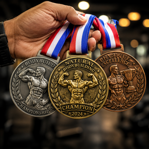 Medallas personalizadas <span class=keywords><strong>de</strong></span> aleación <span class=keywords><strong>de</strong></span> zinc 3D en oro y plata para culturismo, medallas <span class=keywords><strong>de</strong></span> premio Pro Elite Iron Legacy para campeones generales con cinta impresa - Product Image 4