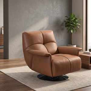 Modern PU Leather Recliner Chair With Metal Legs Revolving Living Room Furniture Contemporary Leisure Chair Solid Back Design - Product Image 3