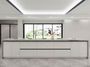 Armoires en verre modernes et élégantes, cuisine, grand rangement, îlot de comptoir en quartz avec construction en contreplaqué et évier - Product Image 4