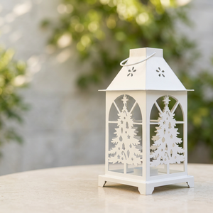 Wholesale White Iron Handmade Lead Free Candle Holder Lantern with Christmas <b>Tree</b> Cutwork for Home Decoration - Product Image 3