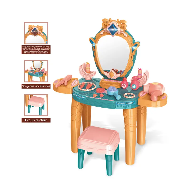 EPT Custom Fashion Beauty Make Up Desk Electric Induction Girl Makeup Baby Kit Children Pretend Play 2022 Dressing Table Toys