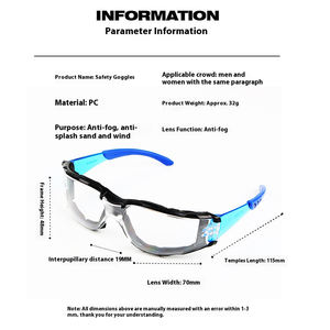 نظارات أمان عالية الجودة مقاومة للصدمات والبالستية نظارات مضادة للخدش والضباب مع بطانة رغوة وساق مطاطية - Product Image 2