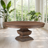 Table à manger ronde traditionnelle française sur piétement, base sculptée en bois massif, table de salle à manger rustique de luxe pour villa et hôtel