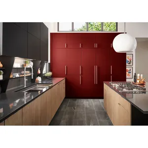 <span class=keywords><strong>Armoire</strong></span> de cuisine en bois de hêtre <span class=keywords><strong>massif</strong></span> avec placage en bois et peinture rouge mat, <span class=keywords><strong>armoire</strong></span> haute - Product Image 1