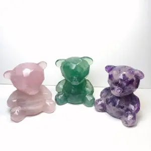 High quality custom natural crystal handmade art crystal animal sculpture bear for wedding gifts