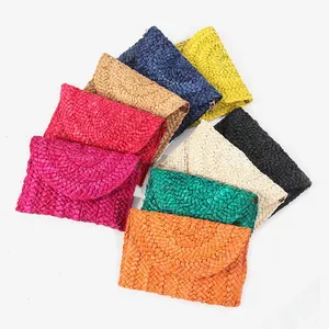 Giá thấp lớp phụ nữ của túi xách phụ nữ sang trọng handmade Crochet Túi ví điện thoại di động đan rơm Ngô trấu Túi đầy màu sắc