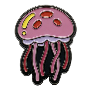 Épinglette en métal émaillé en forme de méduse de dessin animé, badge animal marin coloré pour vêtements, sacs, cadeaux - Product Image 1