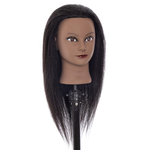 Cabeza de Maniquí de pelo 100% <span class=keywords><strong>Real</strong></span> para práctica de peluquería, cabeza de muñeca de cosmetología con soporte de abrazadera gratis para mujer - Product Image 3