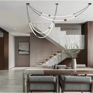 โคมไฟเพดานทรงเส้นตรงสไตล์นอร์ดิก โพสต์โมเดิร์น ดีไซน์สร้างสรรค์ เรียบง่าย ศิลปะ สำหรับร้านอาหาร บาร์ เคาน์เตอร์ แสงหรูหรา โคมไฟระย้าทรงยาว - Product Image 3