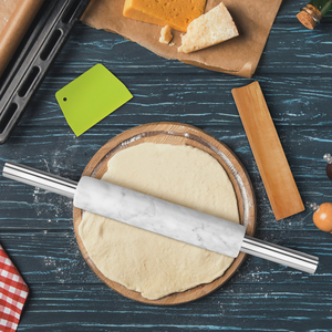 Bán buôn thiết kế trắng fondant bột Cookie bánh đá tự nhiên đá cẩm thạch cán <span class=keywords><strong>pin</strong></span> với thép không gỉ xử lý cho nhà bếp - Product Image 1