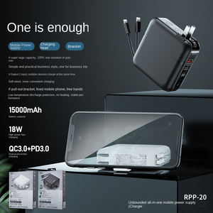 Batterie externe <span class=keywords><strong>15000</strong></span> mAh 18W Pd Chargeur portable Support de charge rapide Batterie externe Adaptateur mural avec câble - Product Image 6