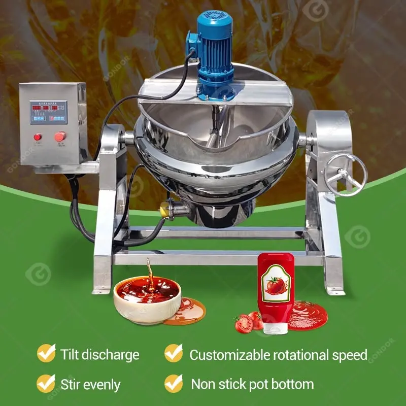 Automatización Biryani Cook Mixer Electric Ghee 200 300 Galones Indian Single Motion Jacket Mix Kettle Boiler Machine