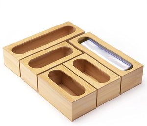 5 Pieces Bamboo Kitchen Drawer Bag Ziplock Bag Storage Box Compatible with Gallon Food Storage Bag Organizer Holders