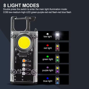 Super bright LED keychain flashlight mini pocket aluminum alloy work <b>light</b> with strong magnet solar charging - Product Image 6
