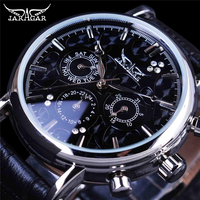Reloj de Lujo para Hombre JARAGAR GMT939, Serie Cielo Azul, Diseño Elegante, Correa de Cuero Genuino, Automático, con Reserva de Energía