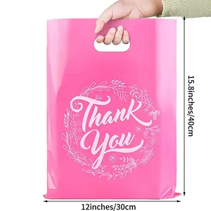 Best sale custom colourful shopping take out bag cornstarch with die cut handle pink thank you die cut plastic bag