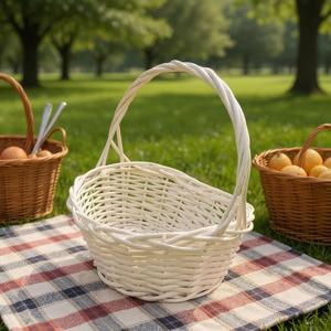 Cesti Intrecciati Artigianali Lucky in Giacinto d'Acqua Tinto <span class=keywords><strong>Bianco</strong></span> e Erba Marina Divisa dal Vietnam per Confezioni Regalo, Picnic e Cucina - Product Image 2