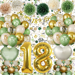 <strong>18th</strong> <strong>Birthday</strong> <strong>Party</strong> <strong>Decorations</strong> Green Gold Rubber Number-Shaped Balloons and Banner with Confetti for Girls and Boys - Product Image 2