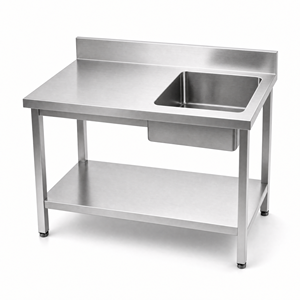 Mesa de Trabajo Comercial de Acero Inoxidable con Fregadero de un Solo Tazón, Mesa de Preparación de Cocina con Protector Trasero y Estante Inferior para Restaurantes - Product Image 1