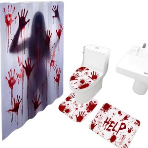 Cortina de Ducha de Poliéster con Estampado Digital de Huellas Rojas de Fantasma, Impermeable, Personalizada, Moderna, Venta al por Mayor - Product Image 5