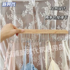 Wood Hanger With 12 Stainless Steel Hooks For Bras And Belts Storage Organizer Rectangle Shape Hook Type - Product Image 3