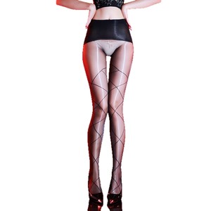 Sexy Diamond Jacquard Aurora Stockings Ultra Thin Glossy Silky Smooth Black Women's Nightclub Wear - Product Image 5